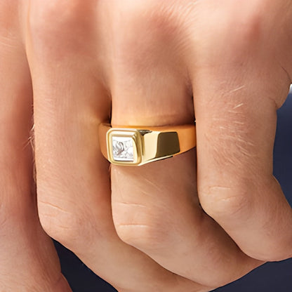 1.0 CT. Gesamtgewicht Solitär-Ehering mit Labordiamant im Square-Schliff in 14K Gelbgold (F/VS2)