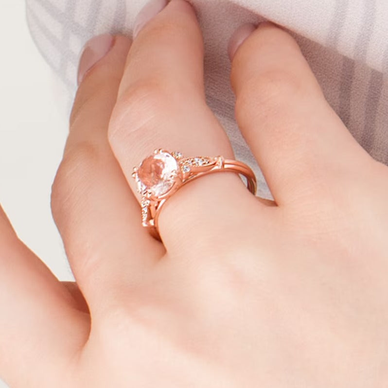 8,0 mm Morganit und 0,1 ct. Gesamtgewicht Diamant Ring im Vintage-Stil in 10K Roségold