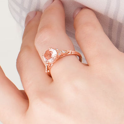 8,0 mm Morganit und 0,1 ct. Gesamtgewicht Diamant Ring im Vintage-Stil in 10K Roségold