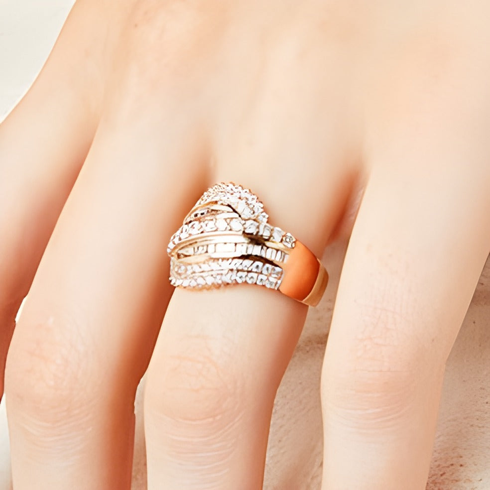 1.0 ct. Gesamtgewicht Diamant-Ring mit wellenförmigem Design in 10K Roségold