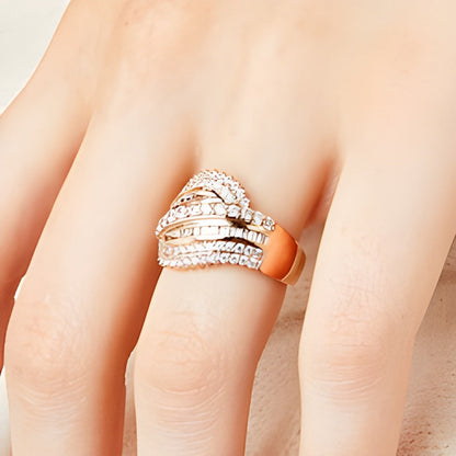 1.0 ct. Gesamtgewicht Diamant-Ring mit wellenförmigem Design in 10K Roségold
