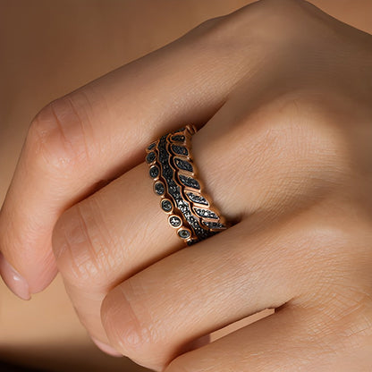 0,25 ct. Gesamtgewicht schwarzer Diamant Stackable Ring-Set aus Sterlingsilber mit 14K Roségold-Auflage