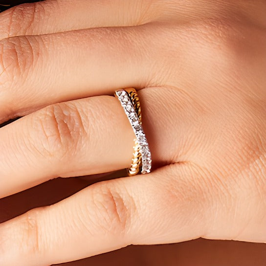 0,5 ct. Gesamtgewicht Labordiamant Rope Criss-Cross Ring in 14K Weißgold (F/SI2)