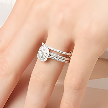 Braut-Set mit Diamanten 1.0 CT. Gesamtgewicht, doppelter Rahmen, mehrreihig, in 10K Weißgold