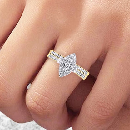 0,5 ct. Gesamtgewicht Diamant-Brautset mit Marquise-Komposit und Doppel-Halo für Damen in 10K Gelbgold