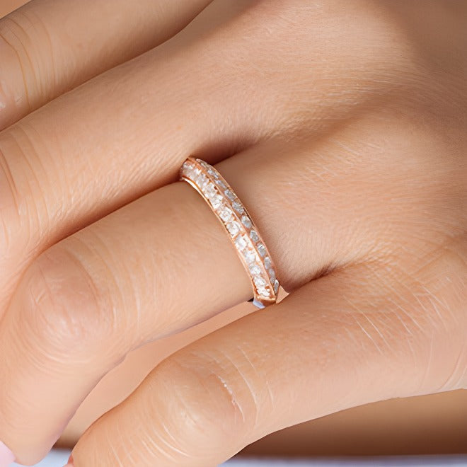 1.0 ct. Gesamtgewicht Diamant Ehering im Vintage-Stil mit zwei Reihen in 10K Roségold
