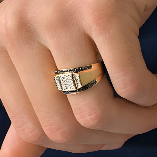 5/8.0 CT Gesamtgewicht Komposit-Ring mit behandelten schwarzen und weißen Diamanten in 10K Gelbgold