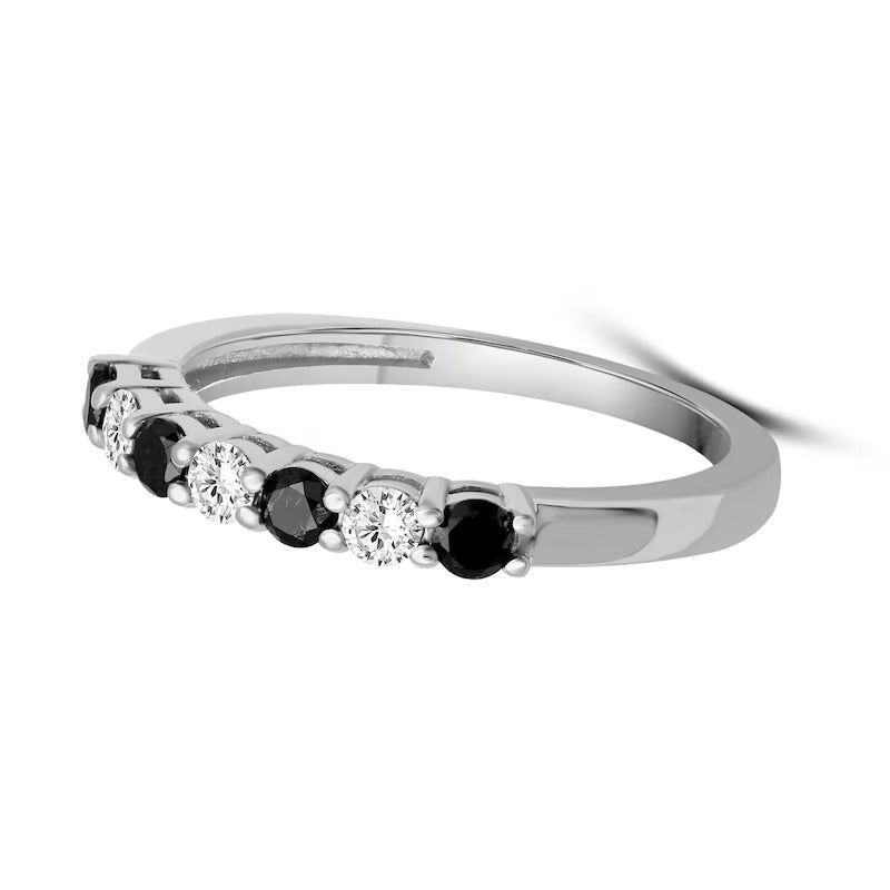 Memoire-Ring mit schwarzen und weißen Diamanten 0.5 ct. Gesamtgewicht im Wechsel in rhodiniertem Sterlingsilber 925