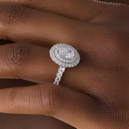 2,75 ct. Gesamtgewicht Verlobungsring mit ovalem Labordiamant und doppeltem Halo in 14K Weißgold (F/VS2)
