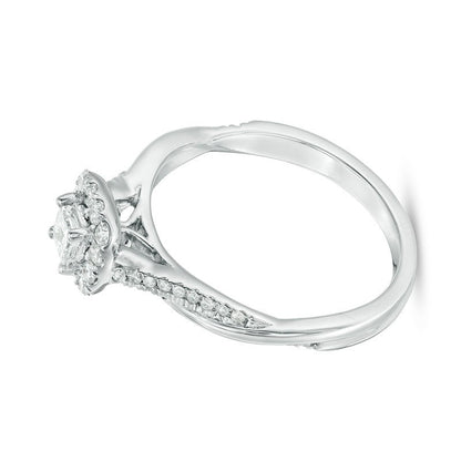 0.38 ct. Gesamtgewicht Verlobungsring mit Diamanten im Princess- und Rundschliff, Halo, in 10K Weißgold
