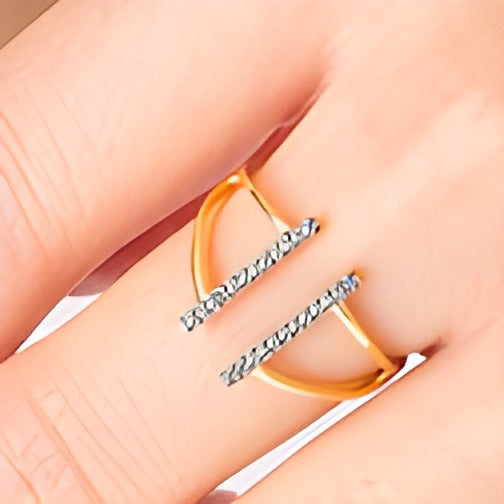 0.1 ct. Gesamtgewicht schwarzer Diamant Ring mit Doppelsteg und offener geteilter Ringschiene in 10K Gelbgold