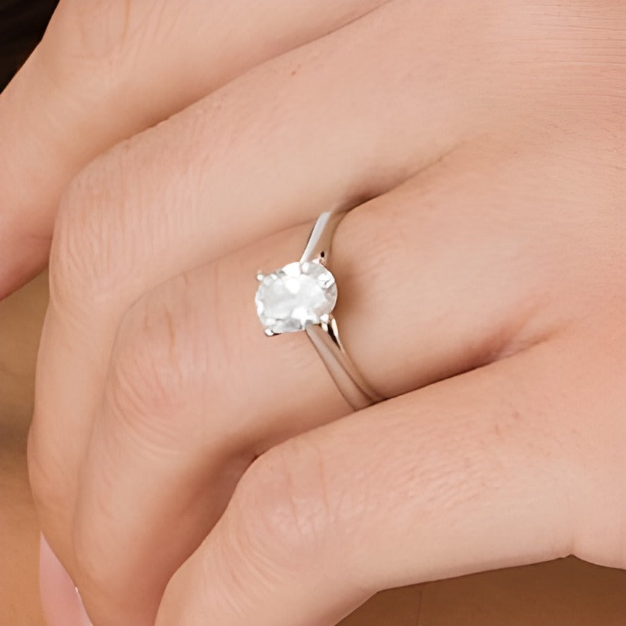 1.0 CT. Ovaler Diamant Solitär Verlobungsring in 14K Weißgold (I/I2)