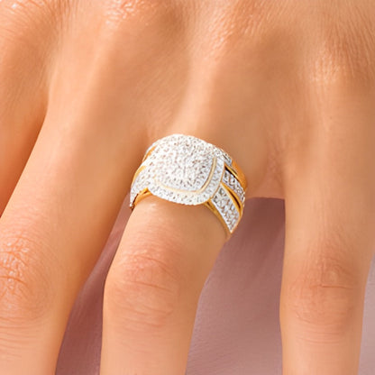 1,33 ct. Gesamtgewicht Diamant-Brautset im Vintage-Stil mit Kissenschliff-Rahmen in 10K Gelbgold