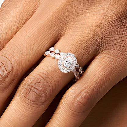 Braut-Set mit ovalem und rundem Diamant im Art-déco-Stil 1.0 ct. Gesamtgewicht in 14K Roségold