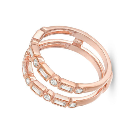 0.5 ct. Gesamtgewicht Ring mit Baguette- und rundem Diamant im Art-déco-Vintage-Stil in 10K Roségold