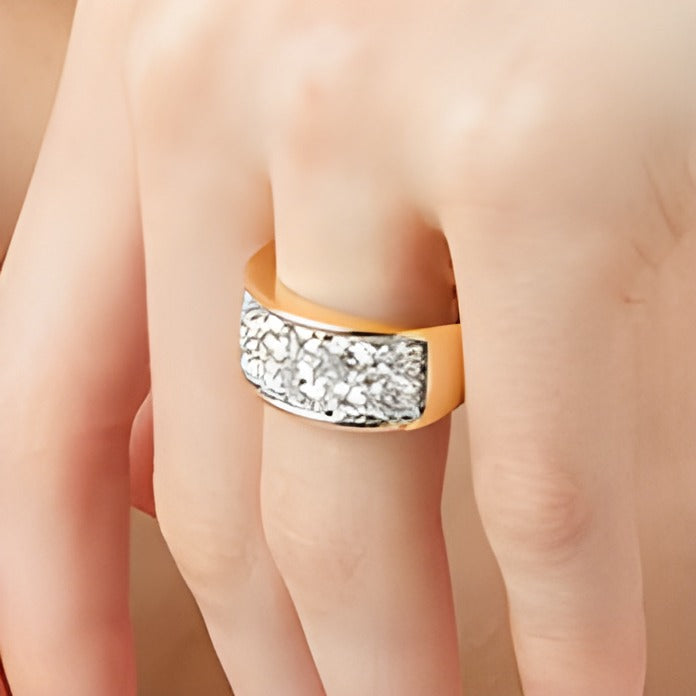 3.25 ct. Gesamtgewicht Memoire-Ring mit Diamanten, zweireihig alternierend, in 10K Gelbgold
