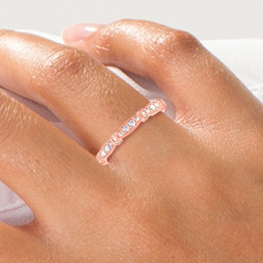 0.2 ct. Gesamtgewicht Diamant Stackable Ring im Vintage-Stil mit alternierendem Besatz in 14K Roségold