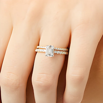 Braut-Set mit Labordiamanten im Smaragdschliff 1,75 ct. Gesamtgewicht in 14K Gelbgold (F/SI2)