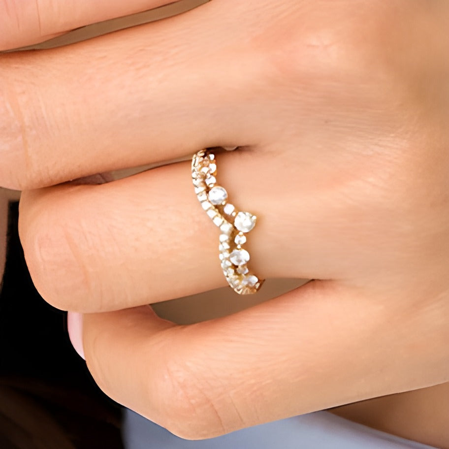 Memoire-Ring 0,5 ct. Gesamtgewicht Diamant Krone Contour zweireihig in 14K Gelbgold