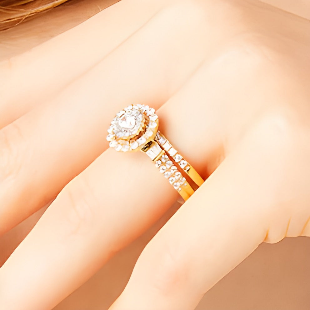 1.0 ct. Gesamtgewicht Diamant Brautset zweireihig in 10K Gelbgold