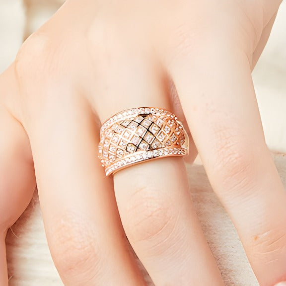 0.75 ct. Gesamtgewicht Diamant Ring mit breitem Gittermuster in 10K Roségold