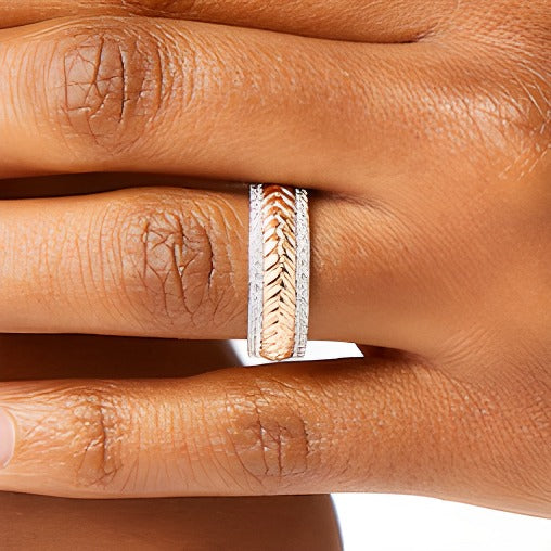 0.33 ct. Gesamtgewicht Diamant Fischgrät-Ring mit Diamantkante in 10K Roségold