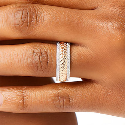 0.33 ct. Gesamtgewicht Diamant Fischgrät-Ring mit Diamantkante in 10K Roségold