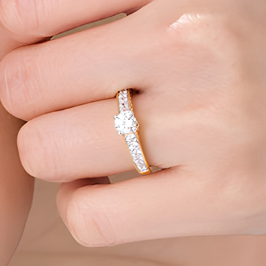 0.63 ct. Gesamtgewicht Diamant Art-Déco-Verlobungsring in 10K Gelbgold