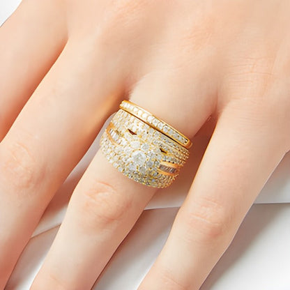 Braut-Set mit Diamanten, rund & Baguette, 1,75 ct. Gesamtgewicht, in 10K Gelbgold