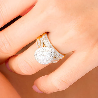 Braut-Set mit tropfenförmigen und runden Diamanten, mehrreihig, 1.5 ct. Gesamtgewicht, in 10K Gelbgold