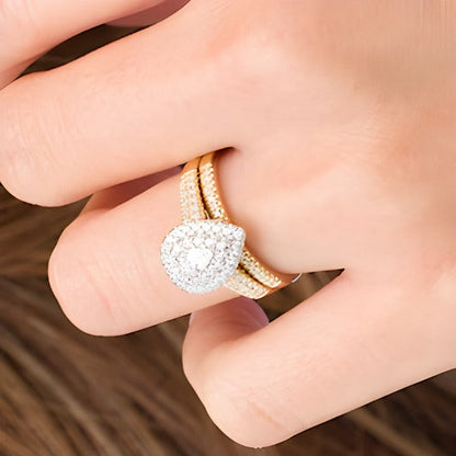 Braut-Set mit tropfenförmigen und runden Diamanten 0,75 ct. Gesamtgewicht in 14K Gelbgold