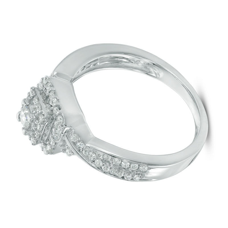 Verlobungsring mit Halo und Princess-Diamanten 0.33 ct. Gesamtgewicht in 10K Weißgold