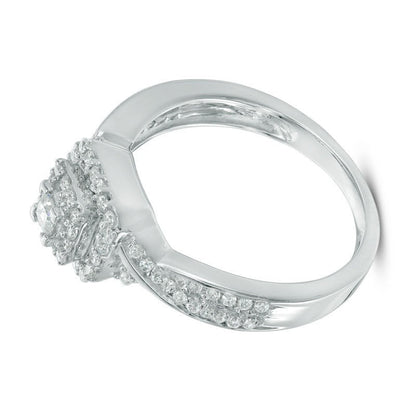 Verlobungsring mit Halo und Princess-Diamanten 0.33 ct. Gesamtgewicht in 10K Weißgold