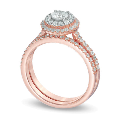 0,88 ct. Gesamtgewicht Diamant Braut-Set mit doppeltem Rahmen in 14K Roségold (I/I1)