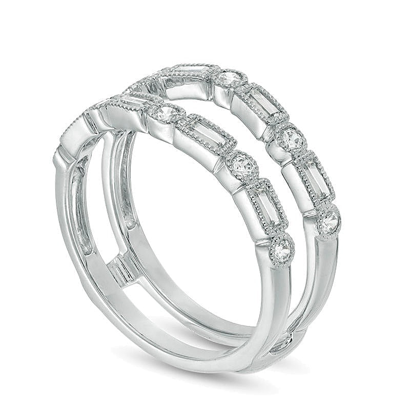 0.5 ct. Gesamtgewicht Ring mit Baguette- und runden Diamanten im Art-Déco-Vintage-Stil in 10K Weißgold