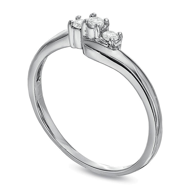 0,17 ct. Gesamtgewicht Diamant Dreistein Bypass Freundschaftsring aus rhodiniertem Sterlingsilber