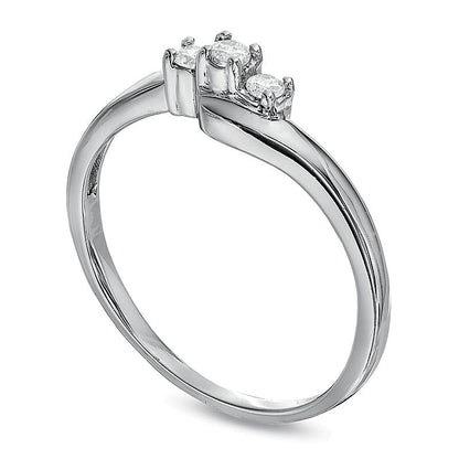0,17 ct. Gesamtgewicht Diamant Dreistein Bypass Freundschaftsring aus rhodiniertem Sterlingsilber