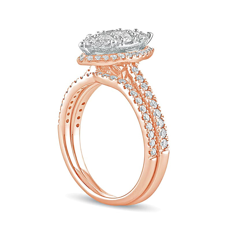 Braut-Set mit Diamanten in Marquise- und Rundschliff 1.0 ct. Gesamtgewicht in 10K Roségold