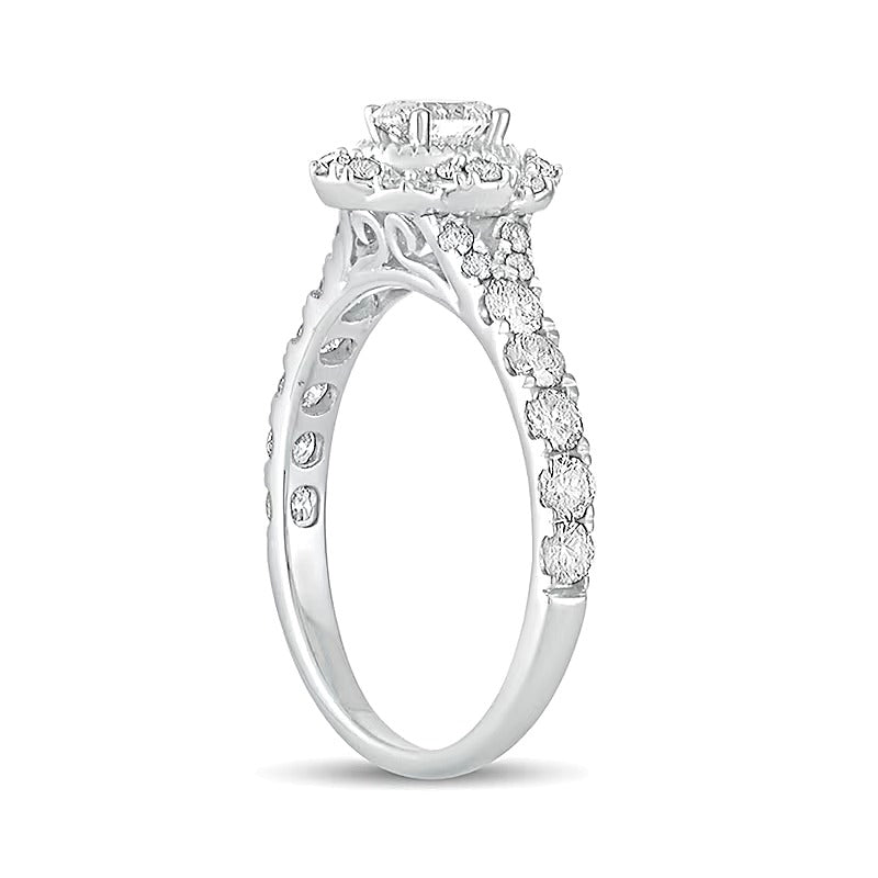 Halo-Verlobungsring mit ovalem Diamant im Vintage-Stil, 1.0 ct. Gesamtgewicht, in 14K Weißgold