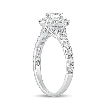 Halo-Verlobungsring mit ovalem Diamant im Vintage-Stil, 1.0 ct. Gesamtgewicht, in 14K Weißgold