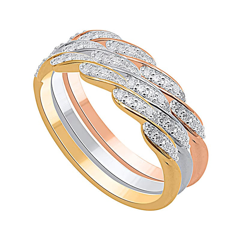 0.33 ct. Gesamtgewicht Diamant Stapel-Ring-Set mit Kaskaden-Twist, dreiteilig, in Sterlingsilber und zweifarbigem Rhodium