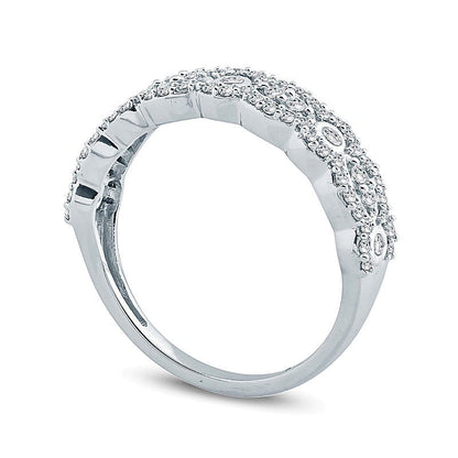 0,5 ct. Gesamtgewicht Diamant Memoire-Ring mit abwechselnd runden und Marquise-Diamanten im Wellenmuster in 10K Weißgold
