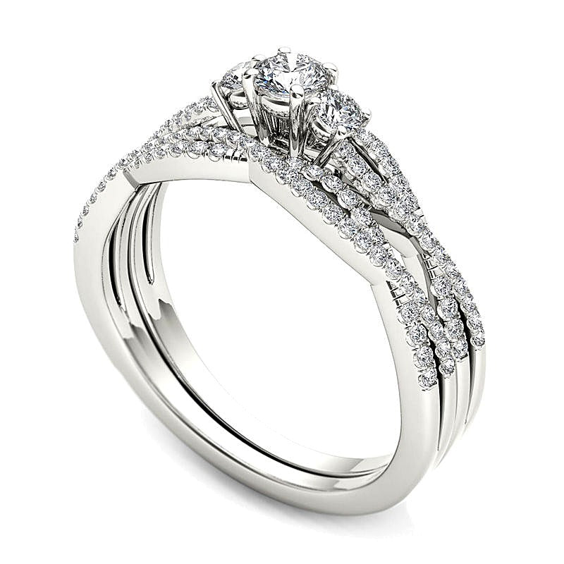 0.5 ct. Gesamtgewicht Diamant Dreistein Twist Brautset in 14K Weißgold