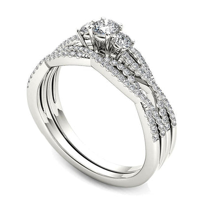 0.5 ct. Gesamtgewicht Diamant Dreistein Twist Brautset in 14K Weißgold