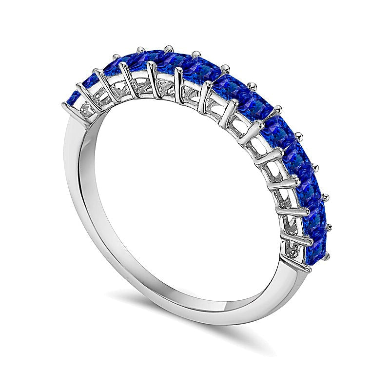 Memoire-Ring mit blauem Saphir im Princess-Schliff in 10K Weißgold