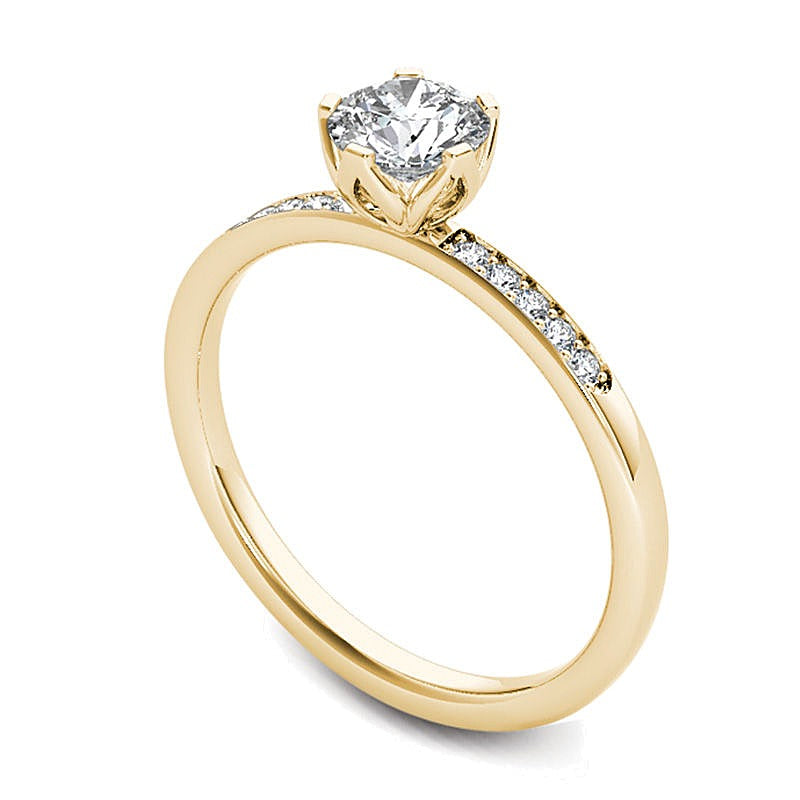 0.5 ct. Gesamtgewicht Diamant Verlobungsring Solitär mit seitlichem Besatz in 14K Gelbgold