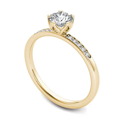 0.5 ct. Gesamtgewicht Diamant Verlobungsring Solitär mit seitlichem Besatz in 14K Gelbgold