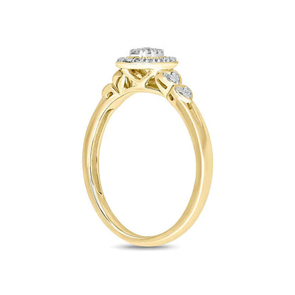 0.17 ct. Gesamtgewicht Komposit-Diamant Freundschaftsring mit ovalem Rahmen und Herz-Seiten in 10K Gelbgold