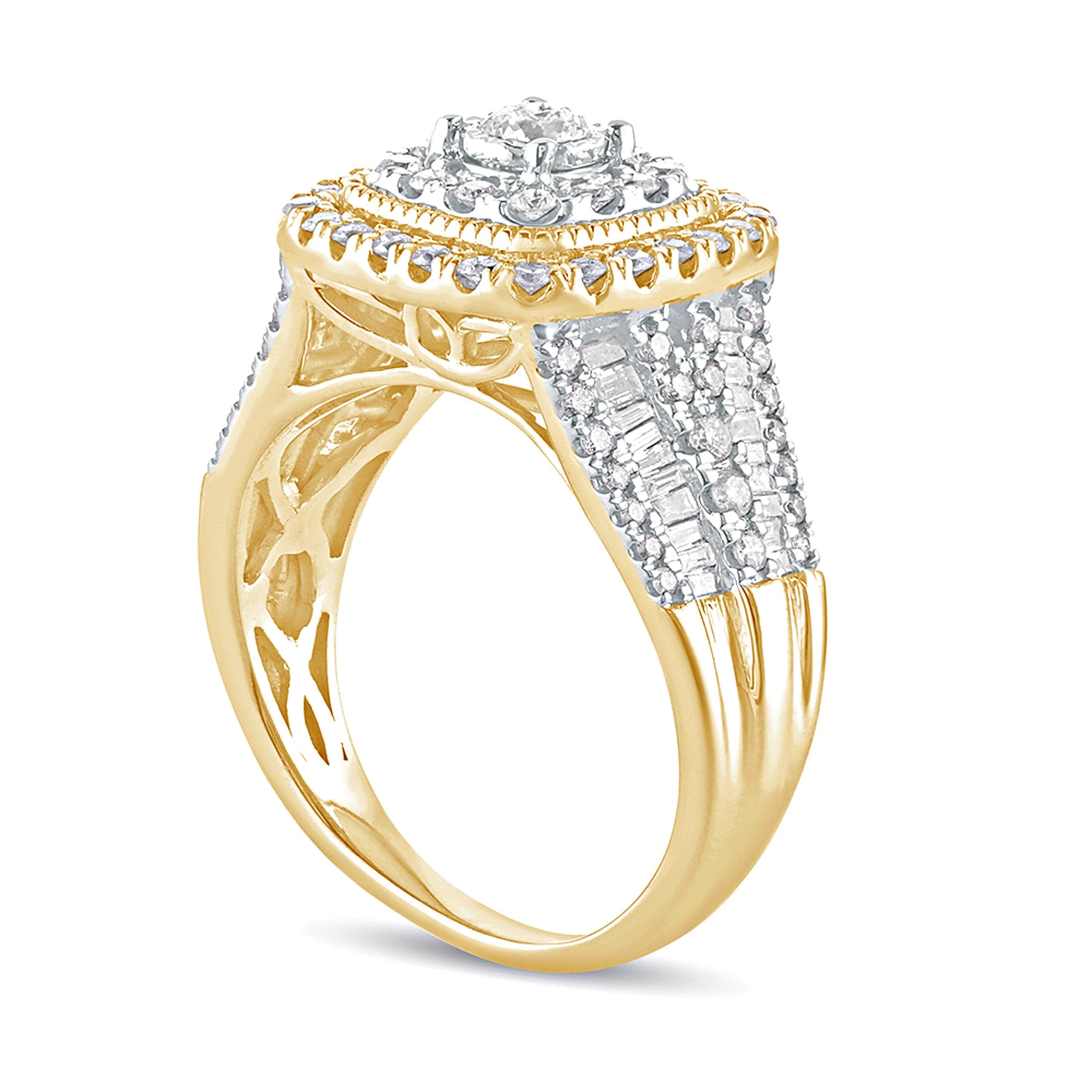 1.0 CT. TW Diamant-Verlobungsring im Vintage-Stil mit Halo in Kissenschliff aus 10K Gelbgold