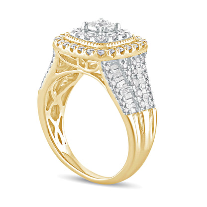 1.0 CT. TW Diamant-Verlobungsring im Vintage-Stil mit Halo in Kissenschliff aus 10K Gelbgold